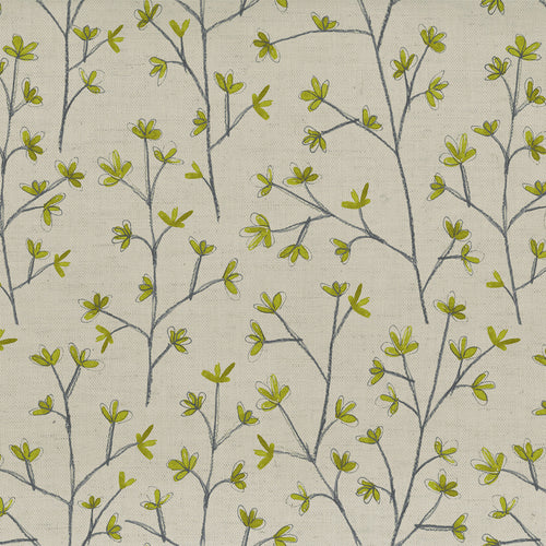 Floral Green Fabric - Ophelia Printed Cotton Fabric (By The Metre) Lime/Natural Voyage Maison