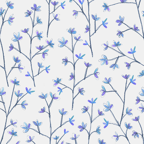 Floral Blue Wallpaper - Ophelia  1.4m Wide Width Wallpaper (By The Metre) Bluebell/Linen Voyage Maison