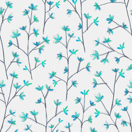 Floral Blue Wallpaper - Ophelia  1.4m Wide Width Wallpaper (By The Metre) Cornflower/Linen Voyage Maison
