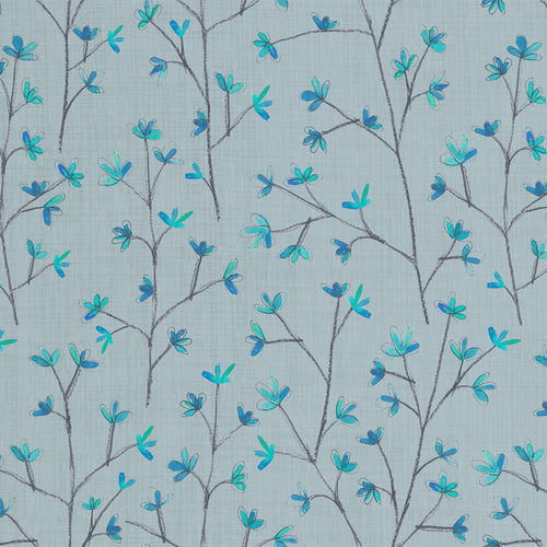 Floral Blue Fabric - Ophelia Printed Linen Fabric (By The Metre) Cornflower Sheer Voyage Maison