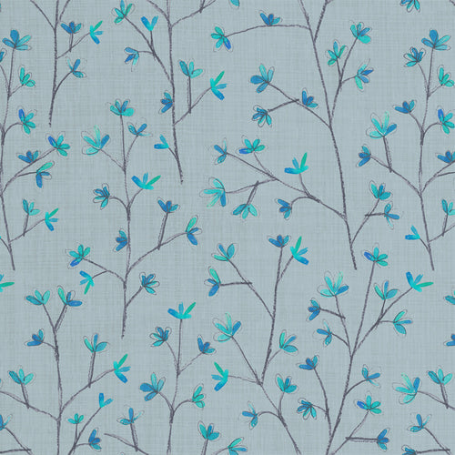 Floral Blue Fabric - Ophelia Printed Linen Fabric (By The Metre) Cornflower Voyage Maison