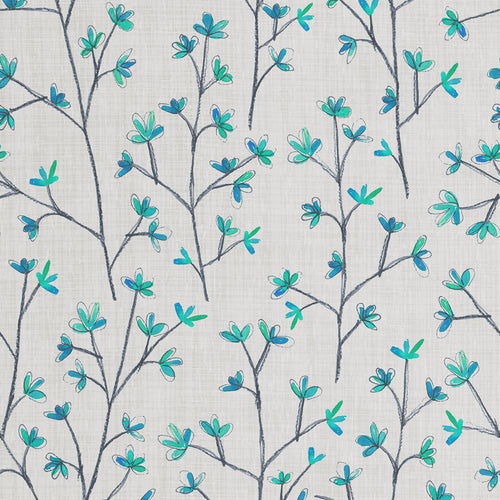 Floral Blue Fabric - Ophelia Printed Linen Fabric (By The Metre) Cornflower Blue Voyage Maison