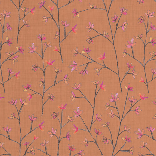 Floral Orange Fabric - Ophelia Printed Linen Fabric (By The Metre) Coral Voyage Maison