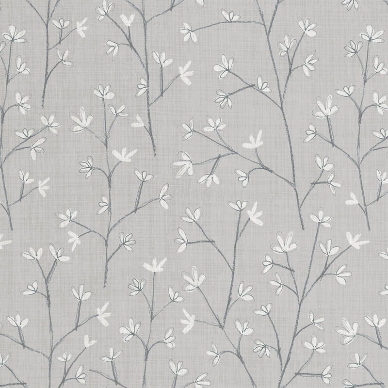 Floral Grey Fabric - Ophelia Printed Linen Fabric (By The Metre) Dove Grey Voyage Maison