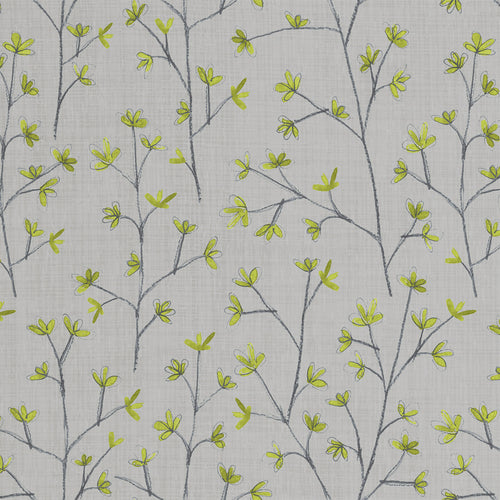 Floral Green Fabric - Ophelia Printed Linen Fabric (By The Metre) Lime Voyage Maison