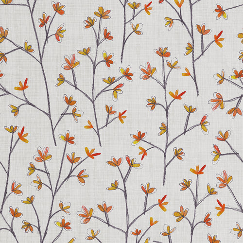 Floral Orange Fabric - Ophelia Printed Linen Fabric (By The Metre) Russet Cotton Sheer Voyage Maison