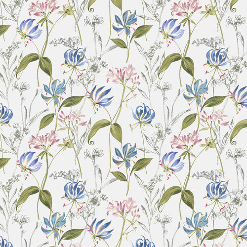 Floral Cream Fabric - Orissa Printed Linen Fabric (By The Metre) Bluebell Voyage Maison