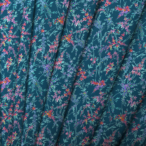 Floral Blue Fabric - Orivietta Printed Crafting Cotton Apparel Fabric (By The Metre) Navy Voyage Maison