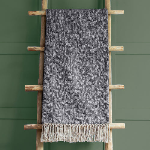 Plain Grey Throws - Oryx Woven  Throw Charcoal Voyage Maison