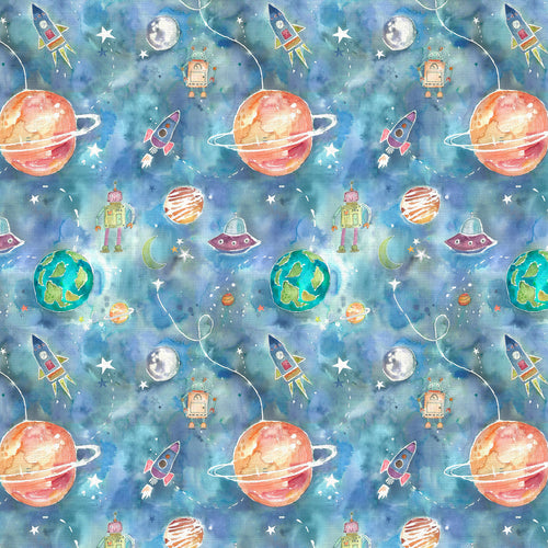 Voyage Maison Out Of This World Printed Cotton Fabric Remnant in Sky