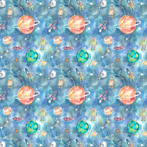 Abstract Blue Fabric - Out Of This World Printed Cotton Fabric (By The Metre) Sky Voyage Maison