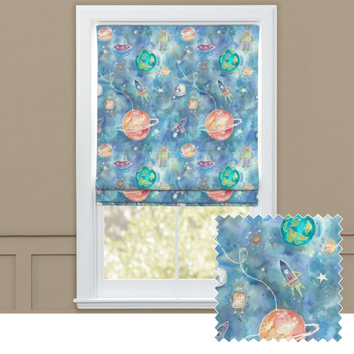 Abstract Blue M2M - Out Of This World Printed Cotton Made to Measure Roman Blinds Sky Voyage Maison