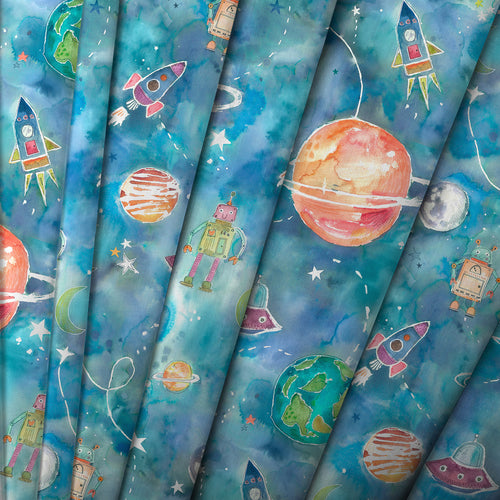 Abstract Blue M2M - Out Of This World Printed Cotton Made to Measure Roman Blinds Sky Voyage Maison