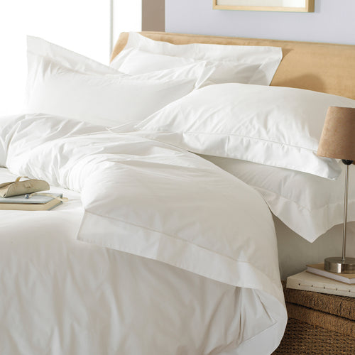 Plain White Bedding - Oxford 200TC Border Panel 100% Cotton Duvet Cover Set White Paoletti