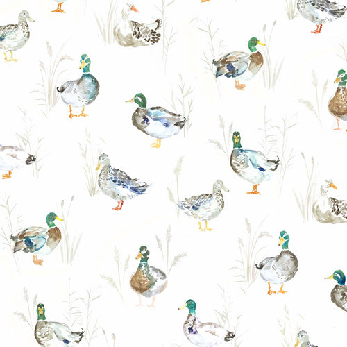 Animal Cream Fabric - Paddling Ducks Printed Linen Fabric (By The Metre) Cream Voyage Maison