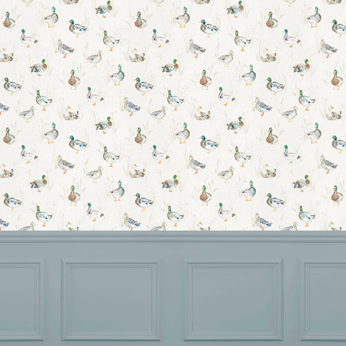 Animal Cream Wallpaper - Paddling Ducks  1.4m Wide Width Wallpaper (By The Metre) Cream Voyage Maison