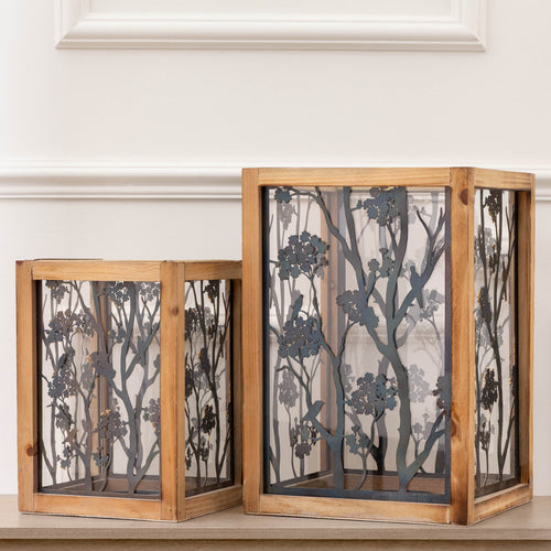 Paloma Wooden Floral Set of 2 Lanterns Natural