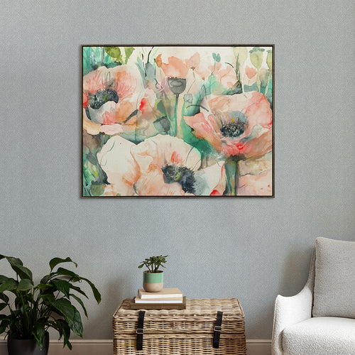 Floral Pink Wall Art - Papavera  Framed Canvas Stone Voyage Maison