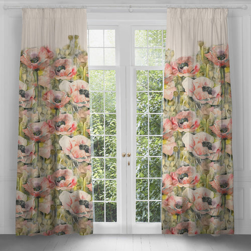 Floral Red Curtains - Papavera Printed Pencil Pleat Curtains Sweetpea Voyage Maison