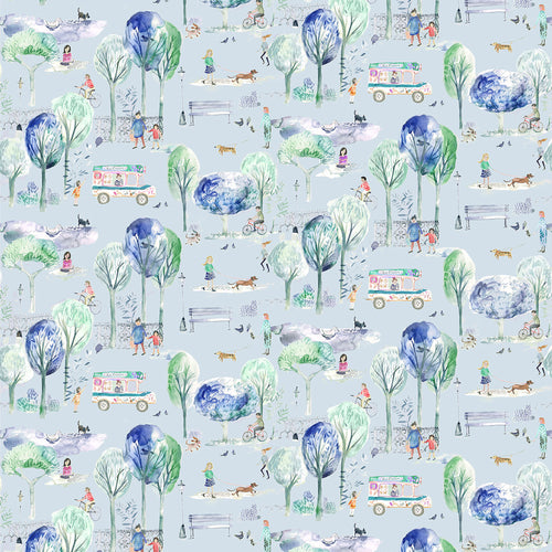 Floral Blue Fabric - Parklife Printed Cotton Fabric (By The Metre) Sky Voyage Maison