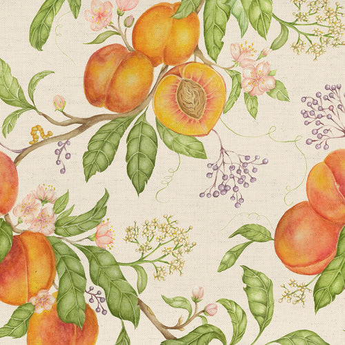 Floral Orange Fabric - Peach Harvest Printed Cotton Fabric Cream Voyage Maison