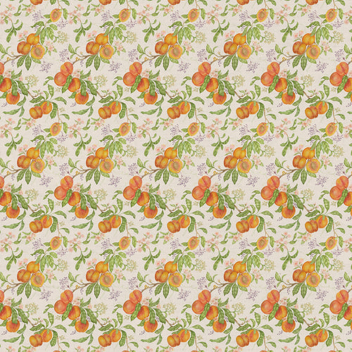 Floral Orange Fabric - Peach Harvest Printed Cotton Fabric Cream Voyage Maison