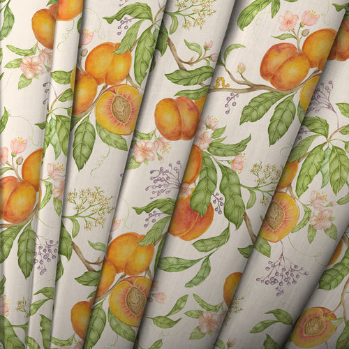 Floral Orange Fabric - Peach Harvest Printed Cotton Fabric Cream Voyage Maison