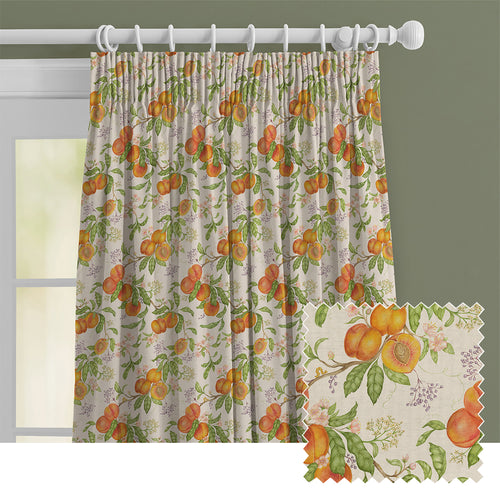 Floral Orange M2M - Peach Harvest Printed Cotton Made to Measure Curtains Cream Voyage Maison