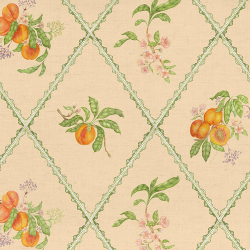 Floral Orange Fabric - Peach Trellis Printed Cotton Fabric Melba Voyage Maison