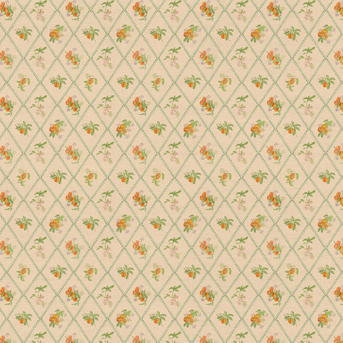 Floral Orange Fabric - Peach Trellis Printed Cotton Fabric Melba Voyage Maison