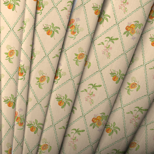 Floral Orange Fabric - Peach Trellis Printed Cotton Fabric Melba Voyage Maison