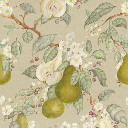 Floral Green Fabric - Pear Harvest Printed Cotton Fabric Hazel Voyage Maison