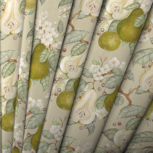 Floral Green Fabric - Pear Harvest Printed Cotton Fabric Hazel Voyage Maison