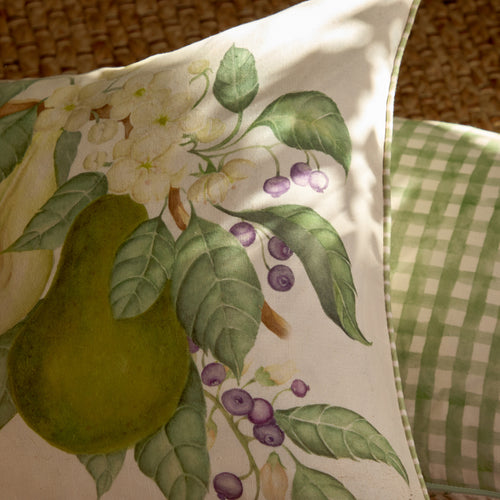 Floral Green Cushions - Pear Orchard Printed Outdoor Polyester Filled Cushion Green Voyage Maison