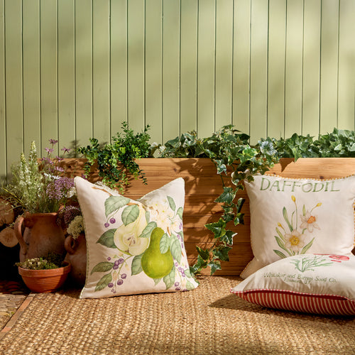 Floral Green Cushions - Pear Orchard Printed Outdoor Polyester Filled Cushion Green Voyage Maison