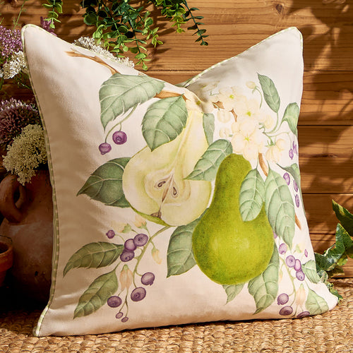 Floral Green Cushions - Pear Orchard Printed Outdoor Polyester Filled Cushion Green Voyage Maison