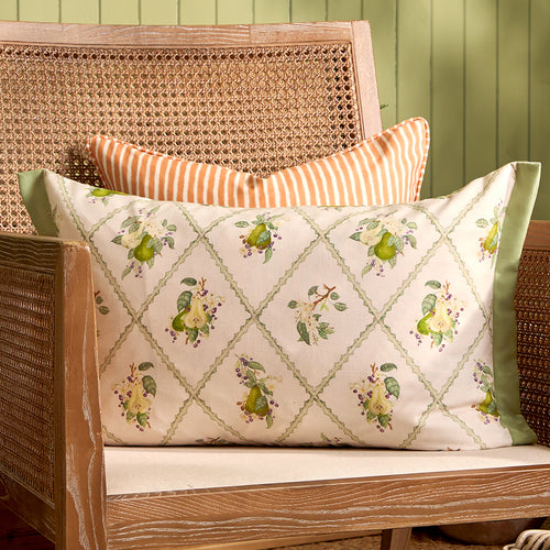 Floral Green Cushions - Pear Trellis Printed Outdoor Polyester Filled Cushion Green Voyage Maison