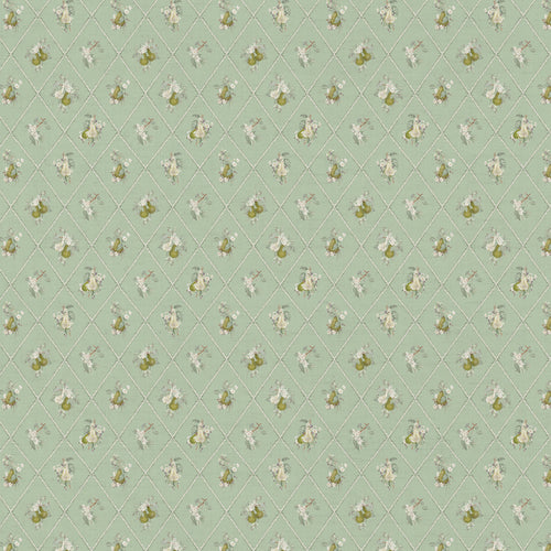 Floral Green Fabric - Pear Trellis Printed Cotton Fabric Verdure Voyage Maison