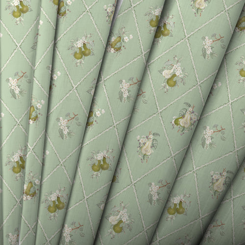 Floral Green Fabric - Pear Trellis Printed Cotton Fabric Verdure Voyage Maison