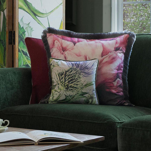 Marie Burke Penton Small Printed Feather Cushion in Damson