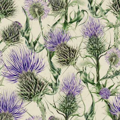 Floral Purple Fabric - Penton Printed Cotton Fabric (By The Metre) Damson/Natural Marie Burke