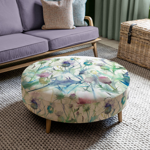 Floral Green Furniture - Petra Large Footstool Cirsium Damson Voyage Maison