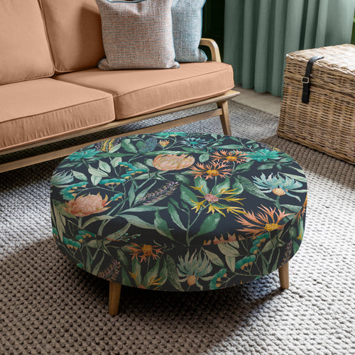 Floral Blue Furniture - Petra Large Footstool Fortazela Sapphire Voyage Maison