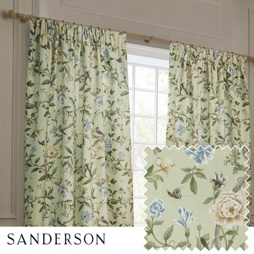 Animal Green Curtains - Porcelain Garden Printed Chenille Room Darkening Pencil Pleat Curtains Sage Sanderson