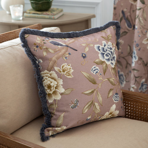 Floral Pink Cushions - Porcelain Garden Chenille Feather Rich Filled Cushion Blush Sanderson