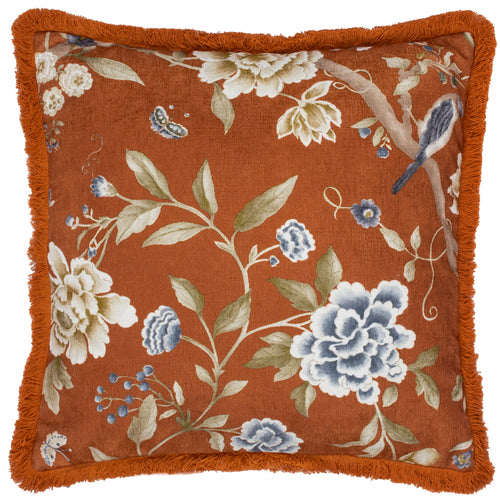 Floral Orange Cushions - Porcelain Garden Chenille Feather Rich Filled Cushion Rust Sanderson