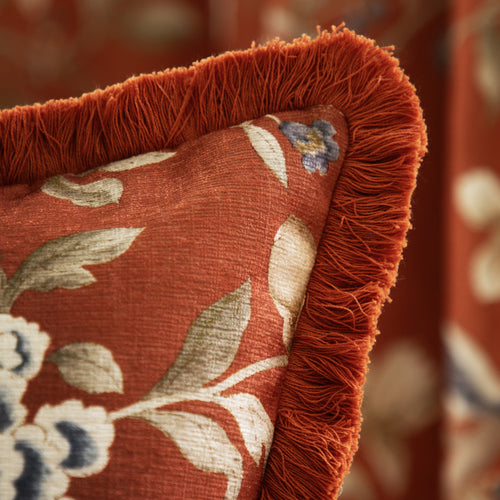 Floral Orange Cushions - Porcelain Garden Chenille Feather Rich Filled Cushion Rust Sanderson