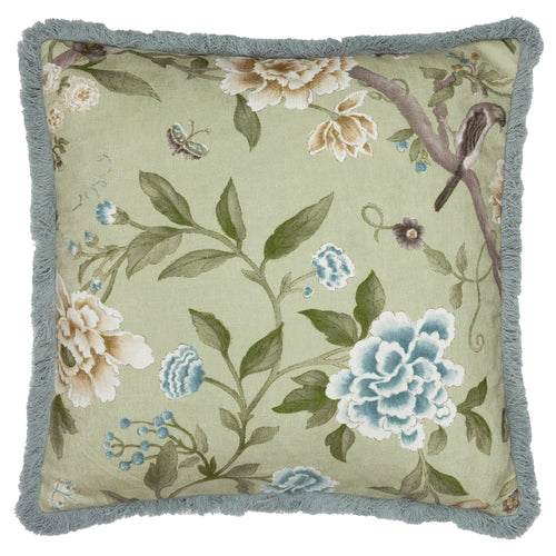 Floral Green Cushions - Porcelain Garden Chenille Feather Rich Filled Cushion Sage Sanderson