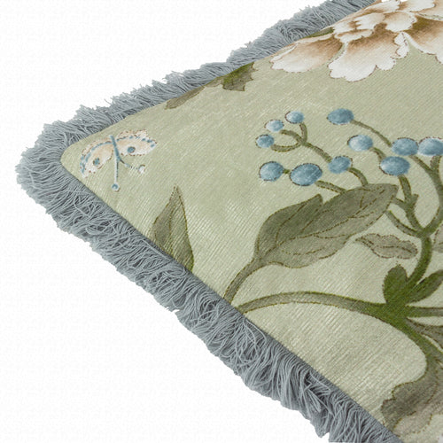 Floral Green Cushions - Porcelain Garden Chenille Feather Rich Filled Cushion Sage Sanderson