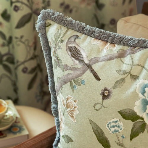 Floral Green Cushions - Porcelain Garden Chenille Feather Rich Filled Cushion Sage Sanderson